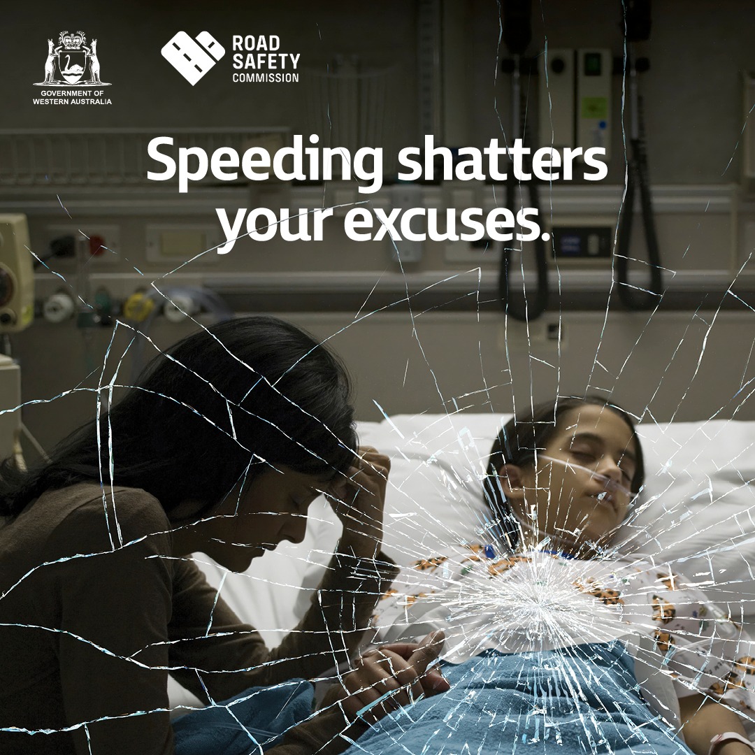 Cracked image of mother and daughter in hospital with text bold text 'image shatters your excuses'.