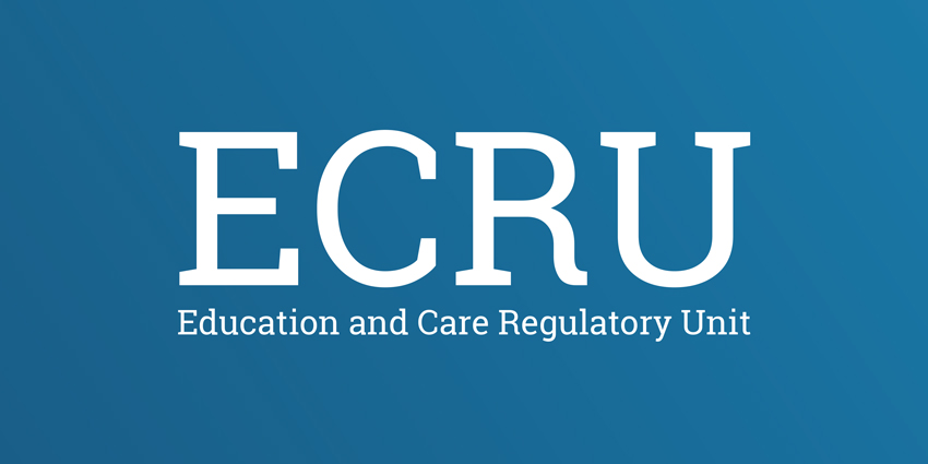 White text on a blue background, with the text reading "ECRU Education and Care Regulatory Unit"