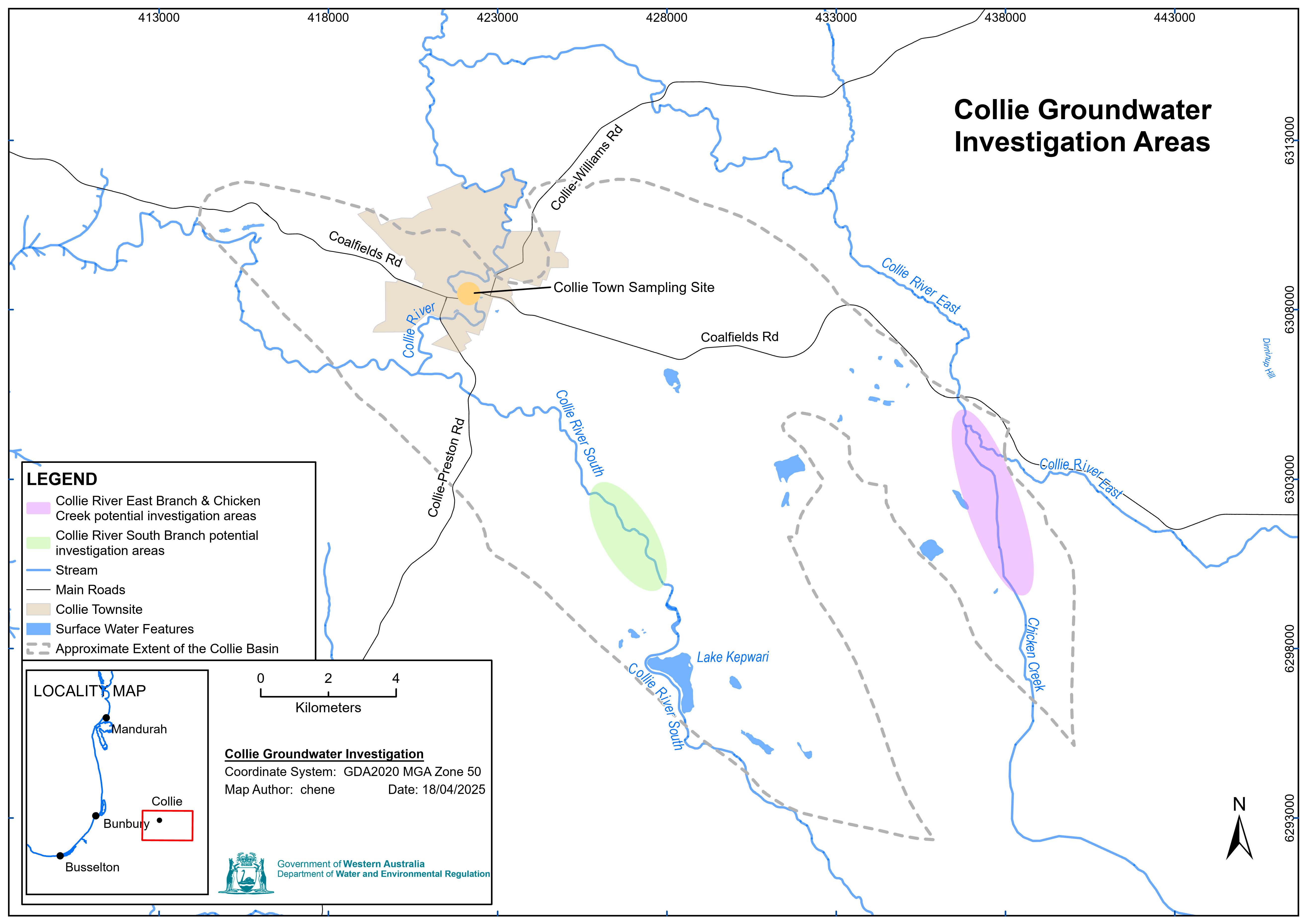 Map of Collie groundwater investigation areas