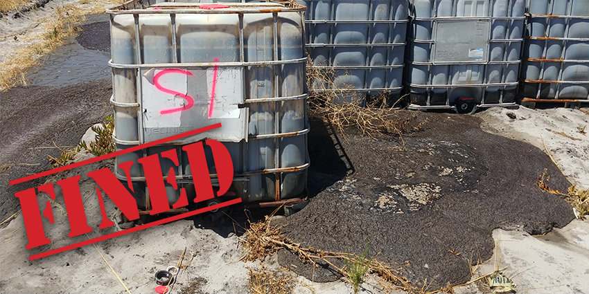 Image with overlay"fined" showing incorrect storage with spilling