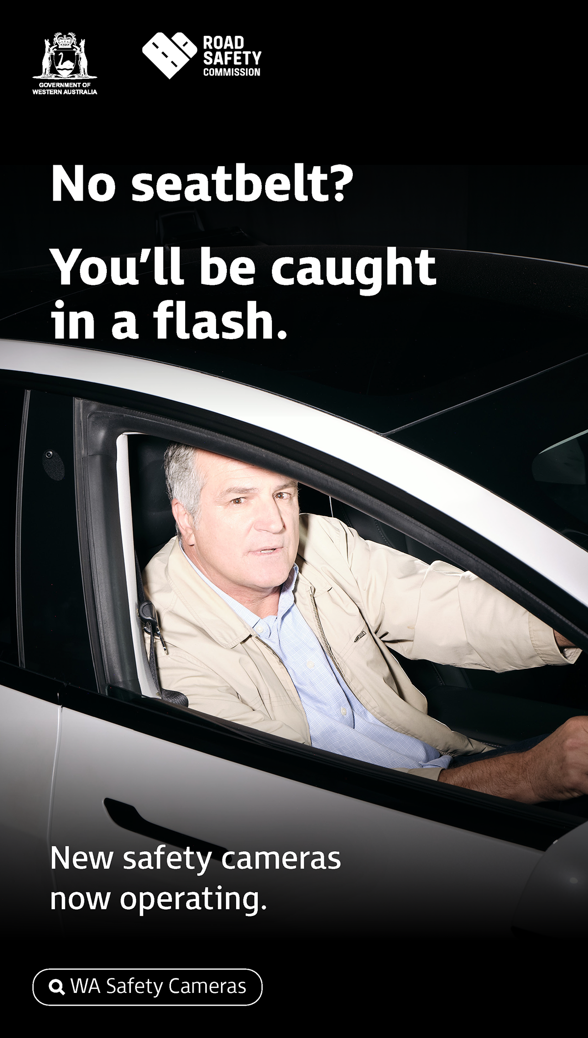 Seatbelt billboard — caught in a flash
