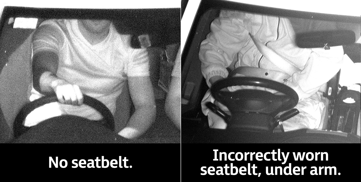 Seatbelt offences captured by safety cameras. No seatbelt, Incorrectly worn seatbelt.