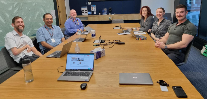Working Group members meet quarterly to drive the DAIP. Pictured from left to right are Aaron Witton, Jon Gopal, Stephen Eadie, Bec Baldwin, Amy Cottingham and Linden Ghergori.