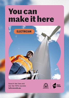 words you can make it here with male electrician looking at the camera