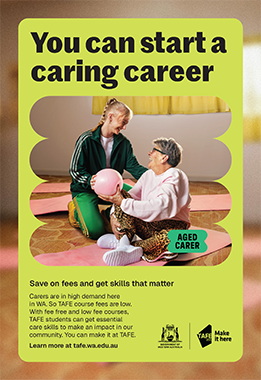 you can start a caring career words on the top with aged carer and elderly photographed