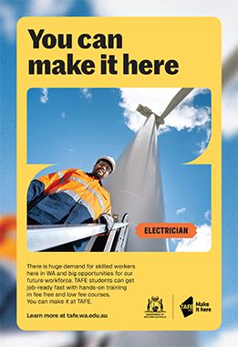 you can make it here up the top with male electrician looking at the camera