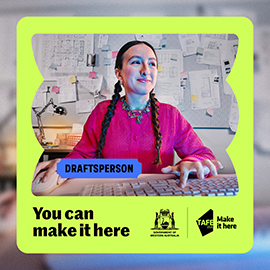 female draftsperson working with words you can make it here underneath