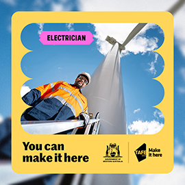 male electrician facing the camera with words you can make it here underneath