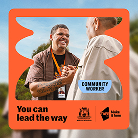 male community worker interacting with another person with words you can lead the way underneath