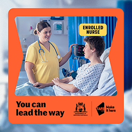 female nurse with patient with words you can lead the way underneath