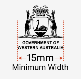 Government of WA coat of arms with indicating arrows stating 15mm minimum width