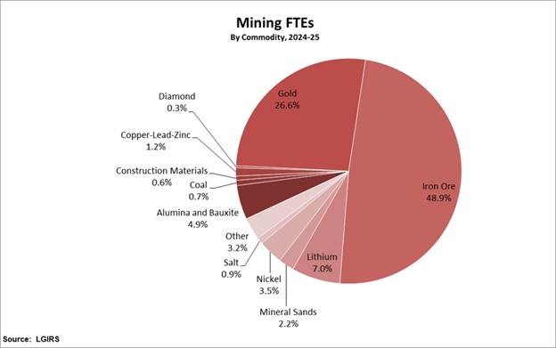 Mining FTE by Commodity - 2024-25 pie chart