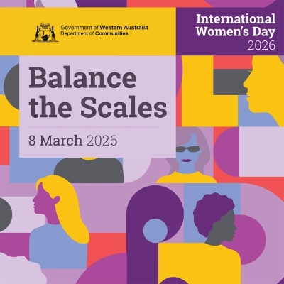 colourful graphic with the words International Women's Day 2026 - Balance the Scales - 8 March 2026