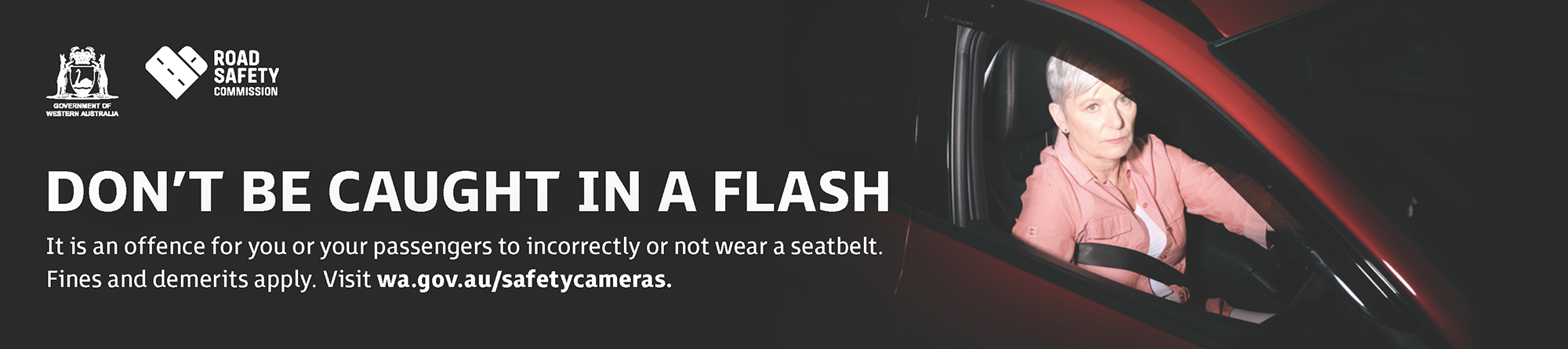 A woman wearing her seatbelt incorrectly is 'caught in a flash' as an example of safety camera detection