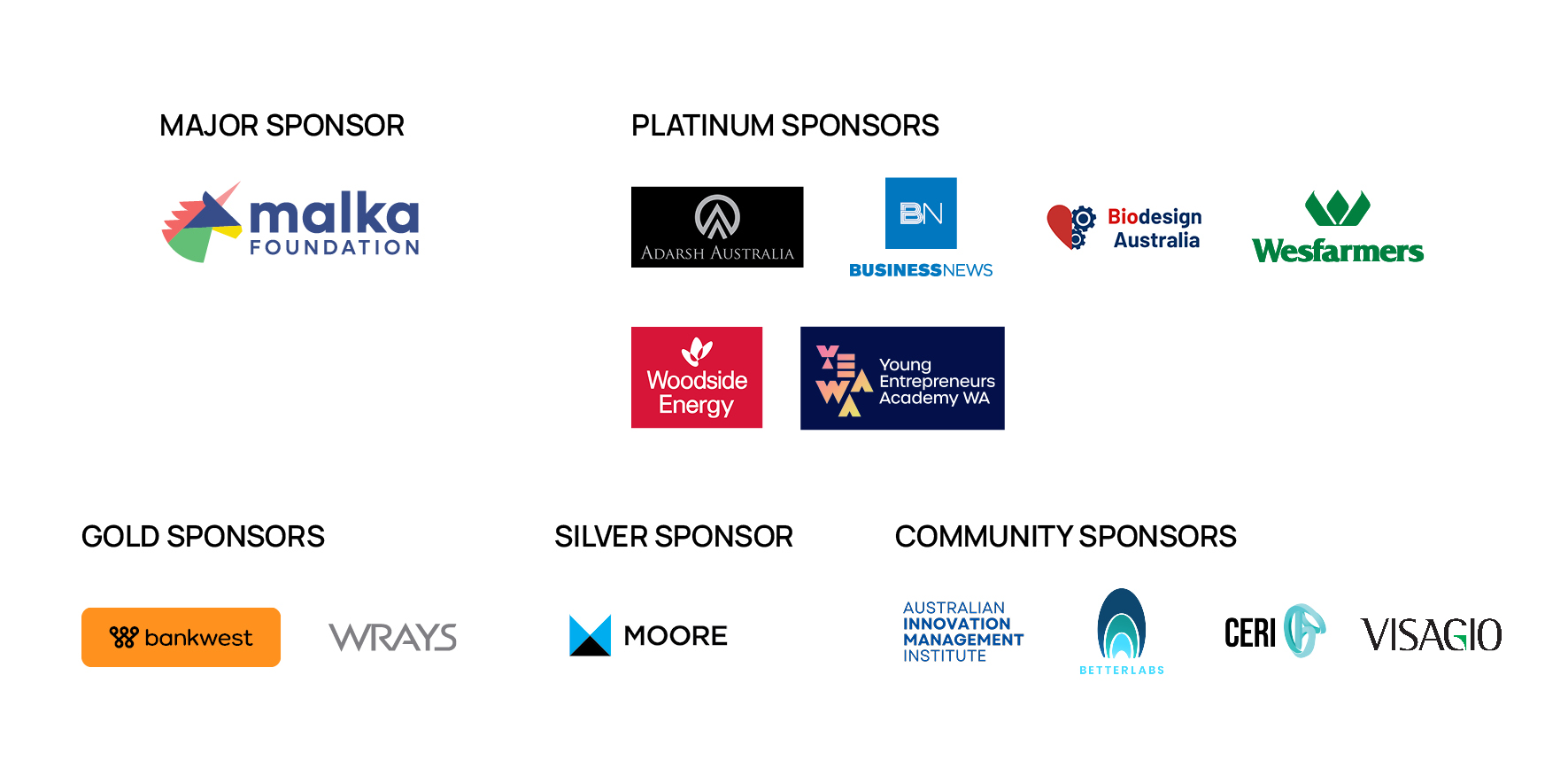 Sponsor Logos for WA Innovators of the Year 2026 program
