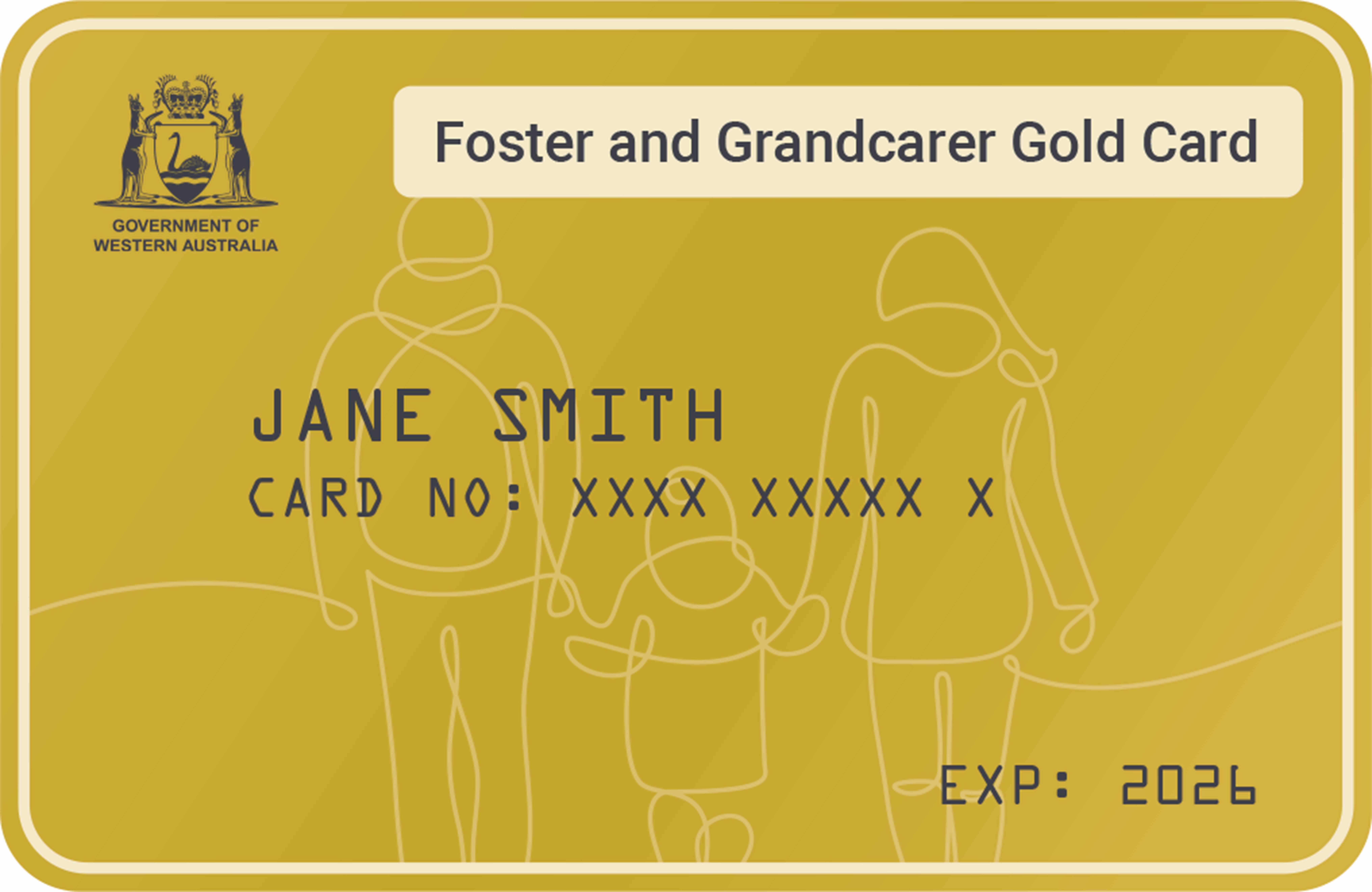 a loyalty card shaped card, gold in colour, with the words Foster and Grandcarer Gold Card