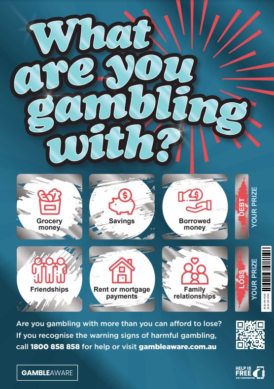 A Gamble Aware poster designed as a scratchie