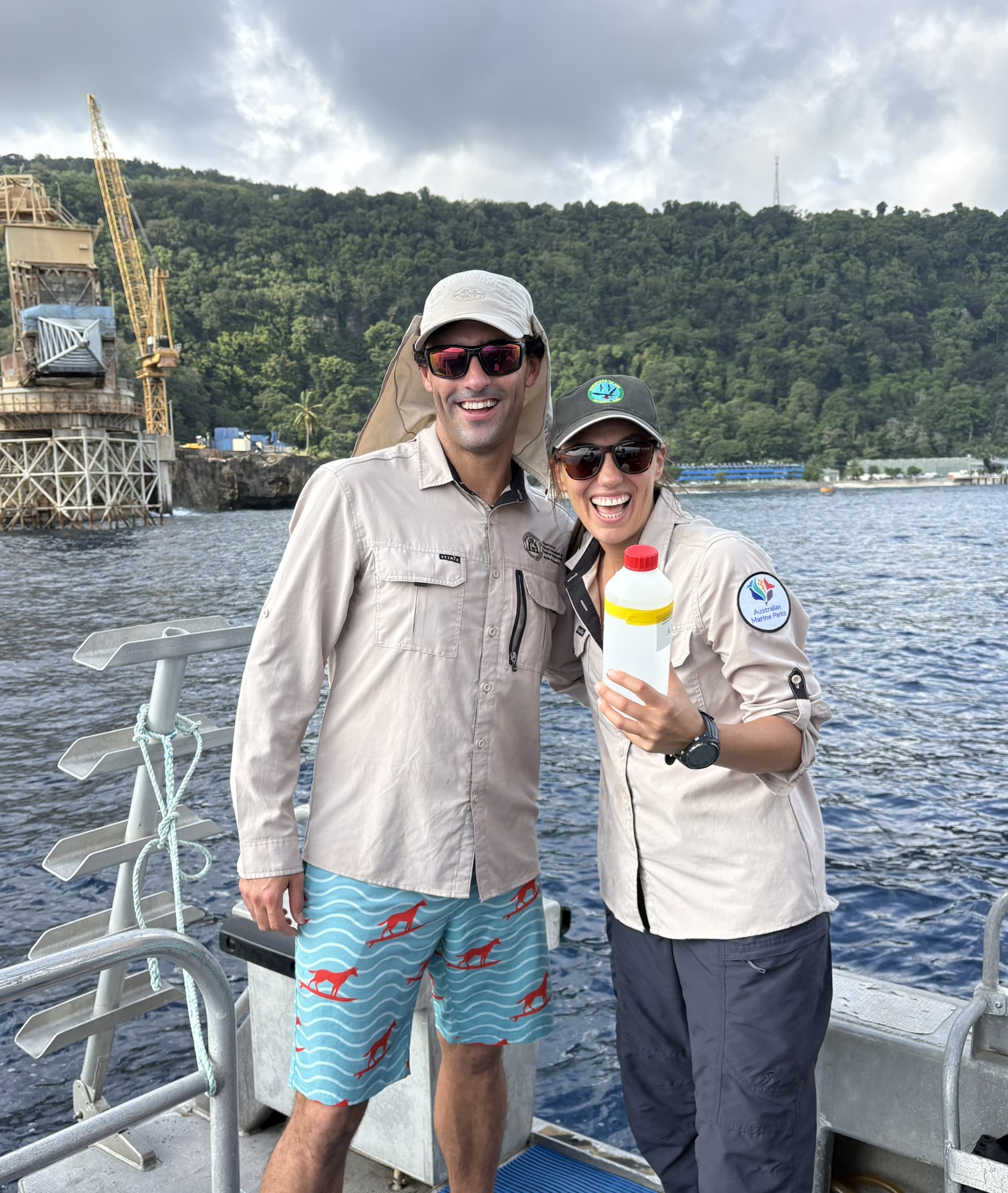 Matt and Laura doing water sampling at Christmas Island