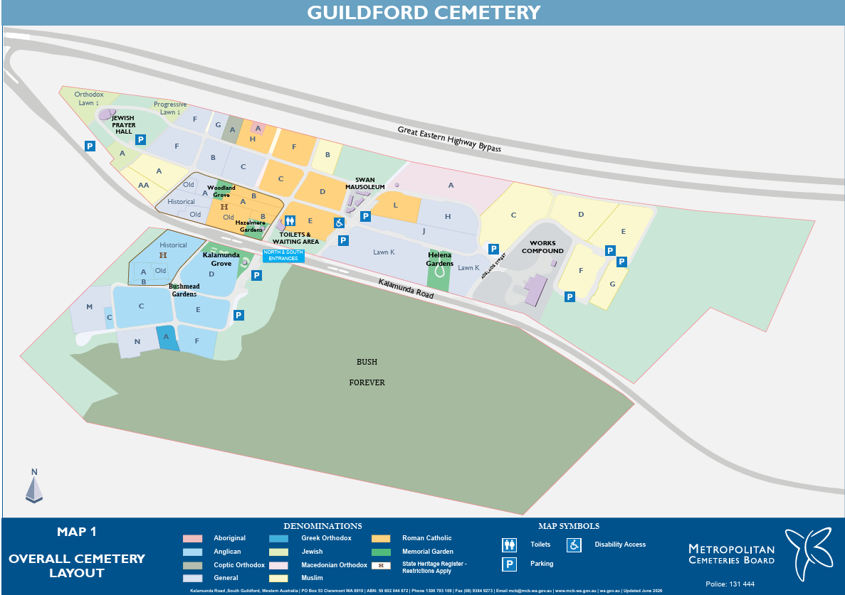 Guildford Cemetery overall site map