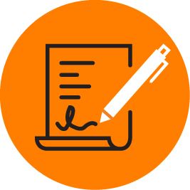 Icon showing a pen signing paper