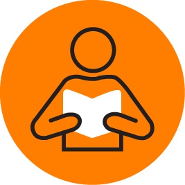 Icon showing someone reading a report and staying informed