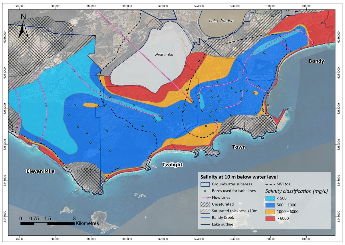 Figure 2: Distribution of salinity 10 metres below the water table 