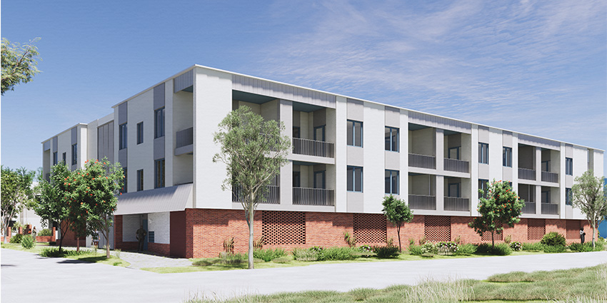 Street view of an apartment complex