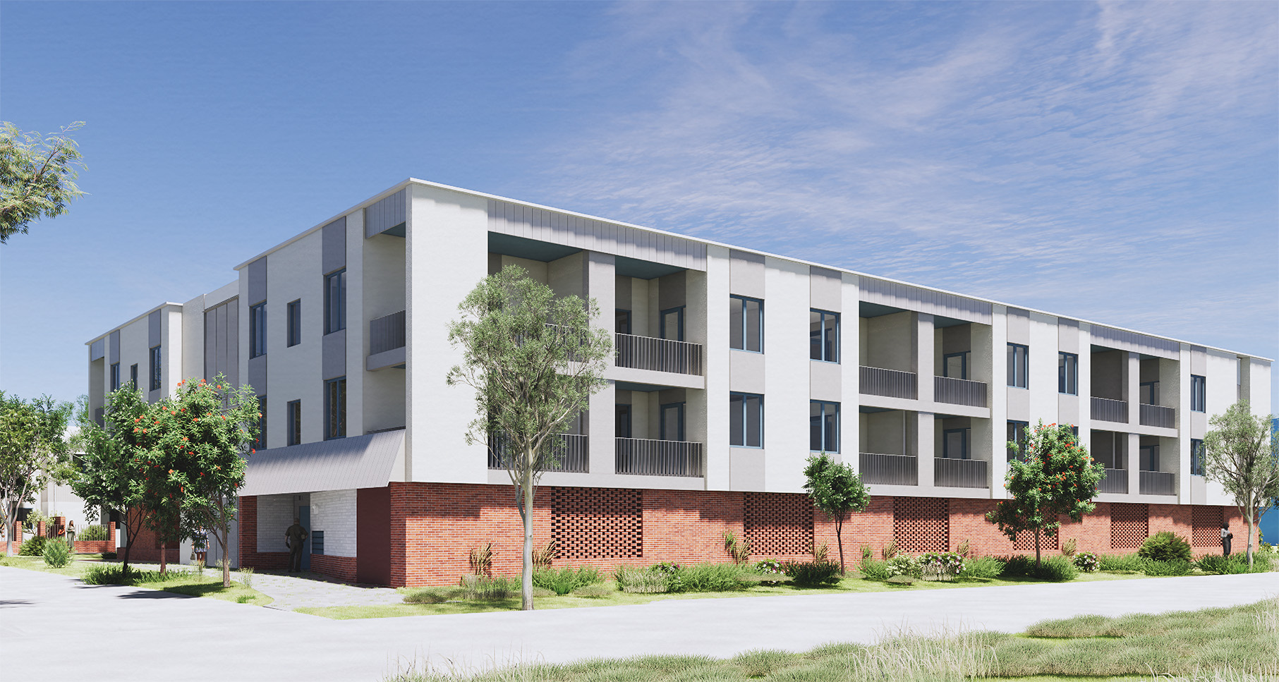 Street view of an apartment complex