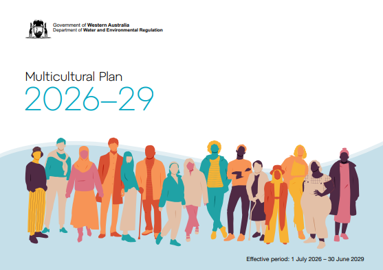 The DWER Multicultural Plan 2026-29 document front cover - shows an illustrated group of diverse people