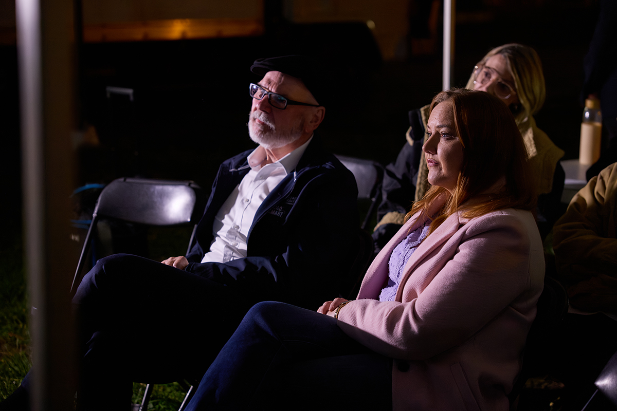 Adrian Warner, Road Safety Commissioner and Hon. Jessica Stojkovski, Minister for Road Safety behind the scenes of the Unwanted Passenger shoot. 