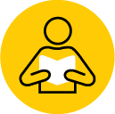 Icon showing someone reading a report and staying informed