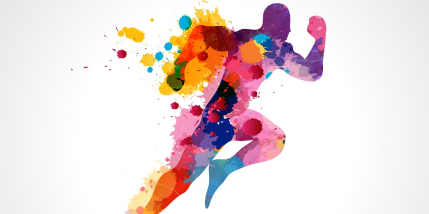 Colourful silhouette of running man
