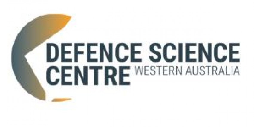 Defence Science Centre logo a cut out of western Australia, with the text "defence science centre Western Australia"