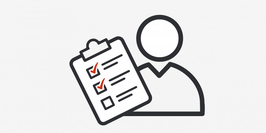 A graphic icon depicting an employer holding a checklist.
