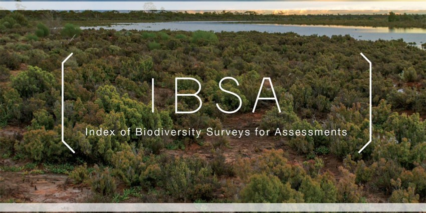 IBSA banner, bushland in foreground and lake in the distance