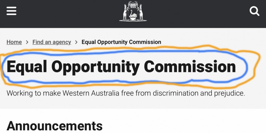 Picture of Equal Opportunity Commission homepage highlighted