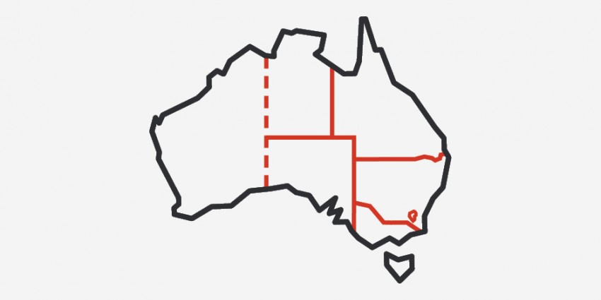 Map of Australia with the borders marked up