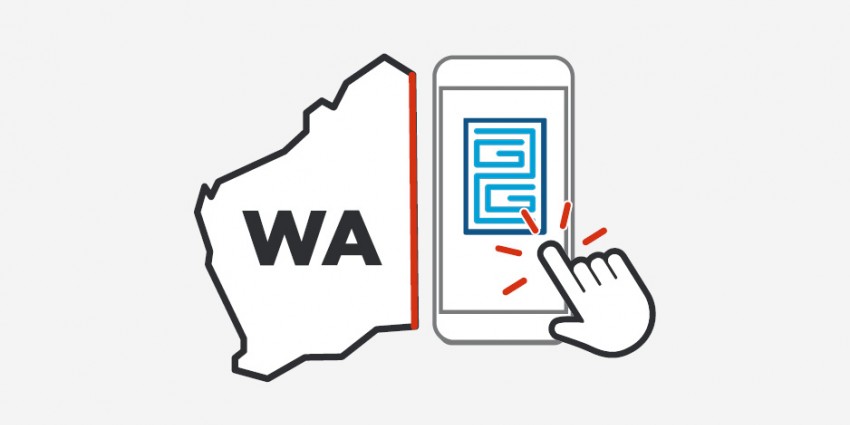 Map of WA with hand clicking mobile phone
