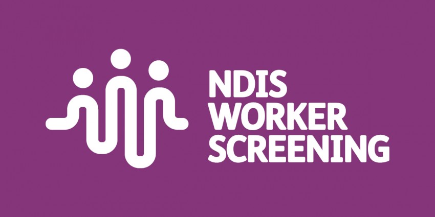 Purple graphic with white text which reads NDIS Worker Screening.