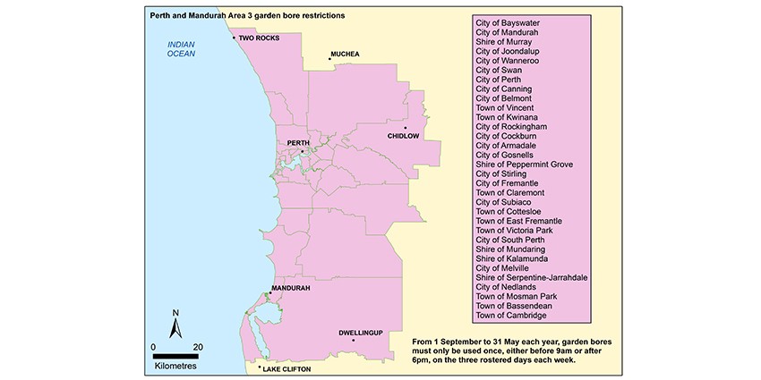 Map sprinkler restrictions Western Australia Perth Area 3