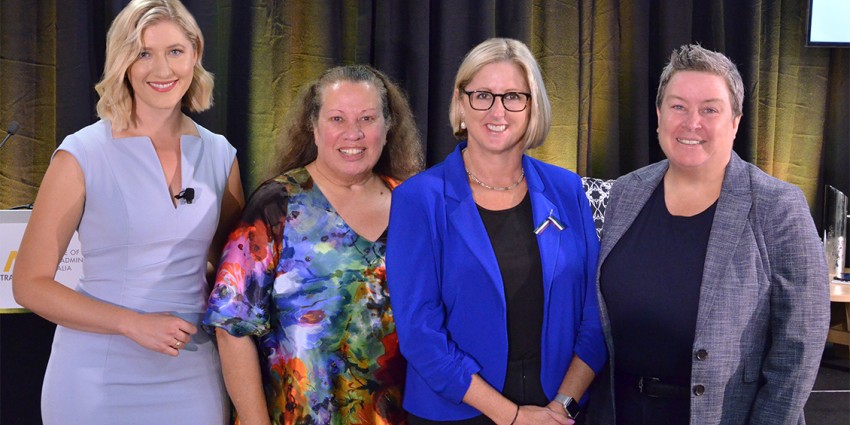 Channel 7’s Syan Dougherty , Professor Colleen Hayward AM, Public Sector Commissioner Sharyn O’Neill, Jodi Cant, Director General of the Department of Finance