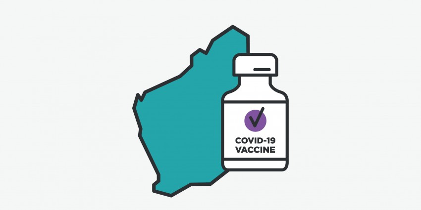 A map of WA with the COVID-19 vaccine icon in front of it
