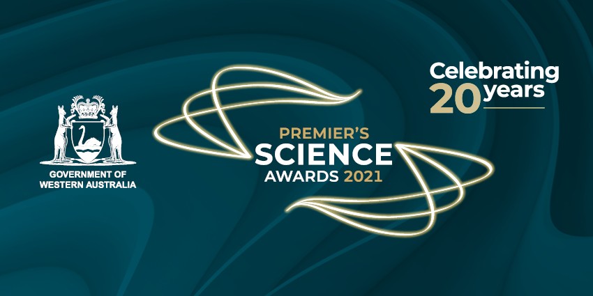 Government of WA logo; Premier's Science Awards 2021 logo; Celebrating 20 years logo