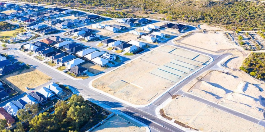 Aerial view of plots of land for housing development.