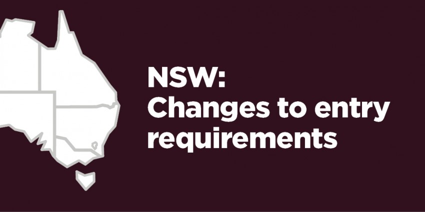 A graphic showing a map of the east of Australia alongside text that says 'NSW: changes to entry requirements'