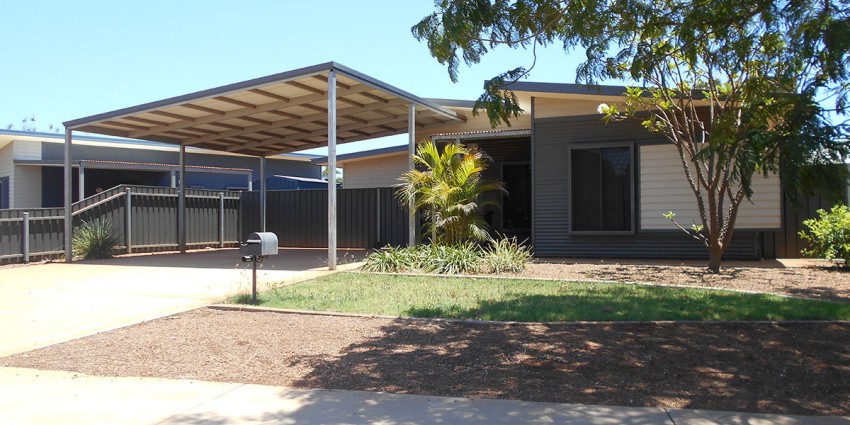 The front area of a new home available for purchase through the North-West Aboriginal Housing Fund.