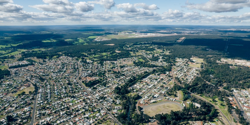Aerial shot of Collie, Western Australia