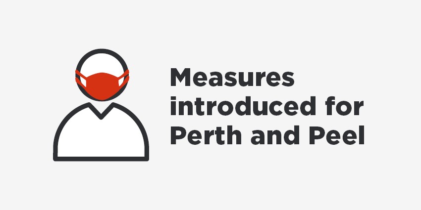 Graphic of person wearing a mask with the text: Measures introduced for Perth and Peel