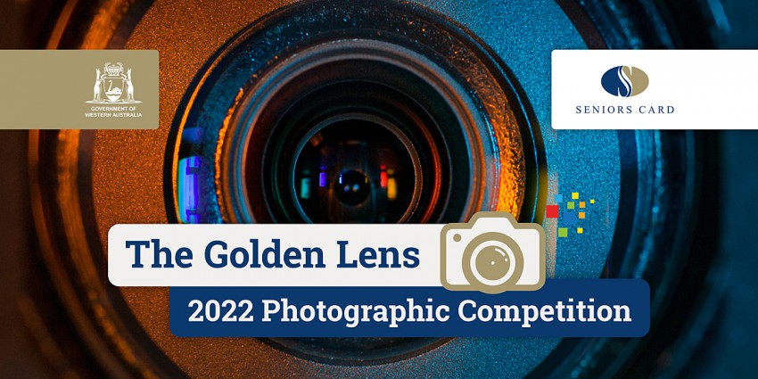 Image of camera lens with the words The Golden Lens 2022 Photographic Competition