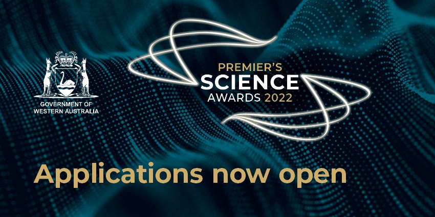 Premier's Science Awards banner with the 2022 logo and text saying that applications are now open